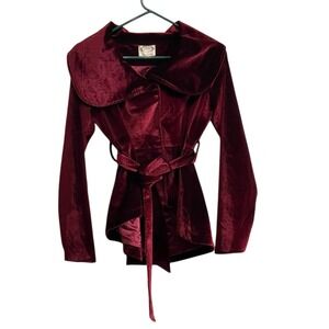 Mia Joy Sz 14  Burgundy Velvet Smoking Jacket Blazer Tie Waist Festival Vampire